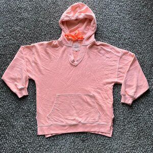 Aerie Hoodie Womens Large Pink Embroidered Drawstring Hood Slitted Winter Skater